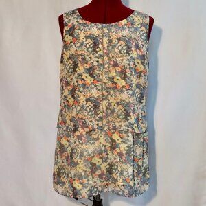cabi Blue Yellow Floral Positano Tank Top W Small